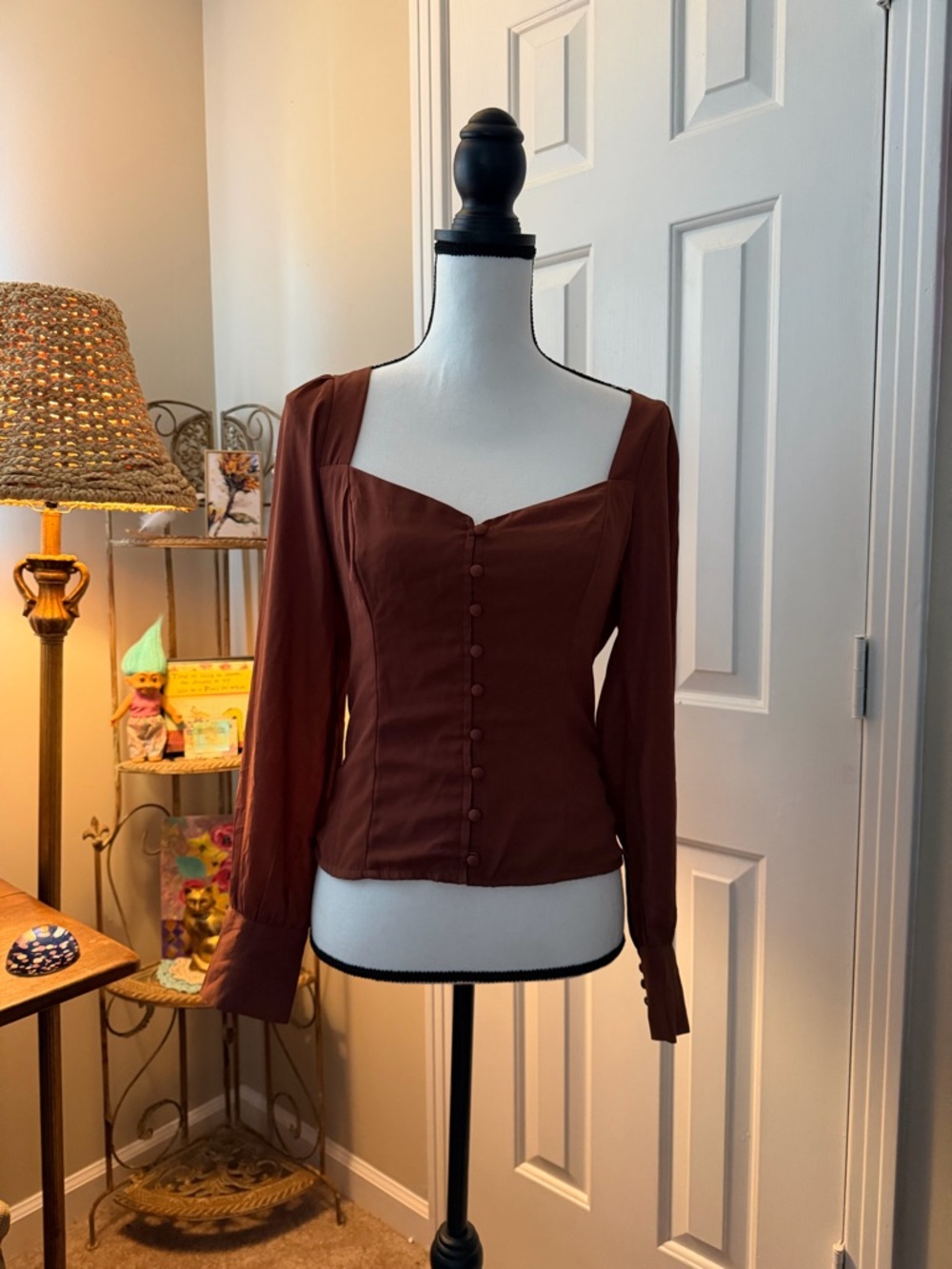 Abercrombie & Fitch Brown Square-Neck Button Long Sleeve Top size small euc